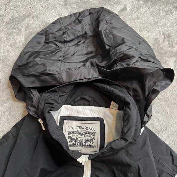 Levi's Strauss & Co Jacket Mens Small Black White Windbreaker Spellout LM9MN221 - Picture 6 of 12